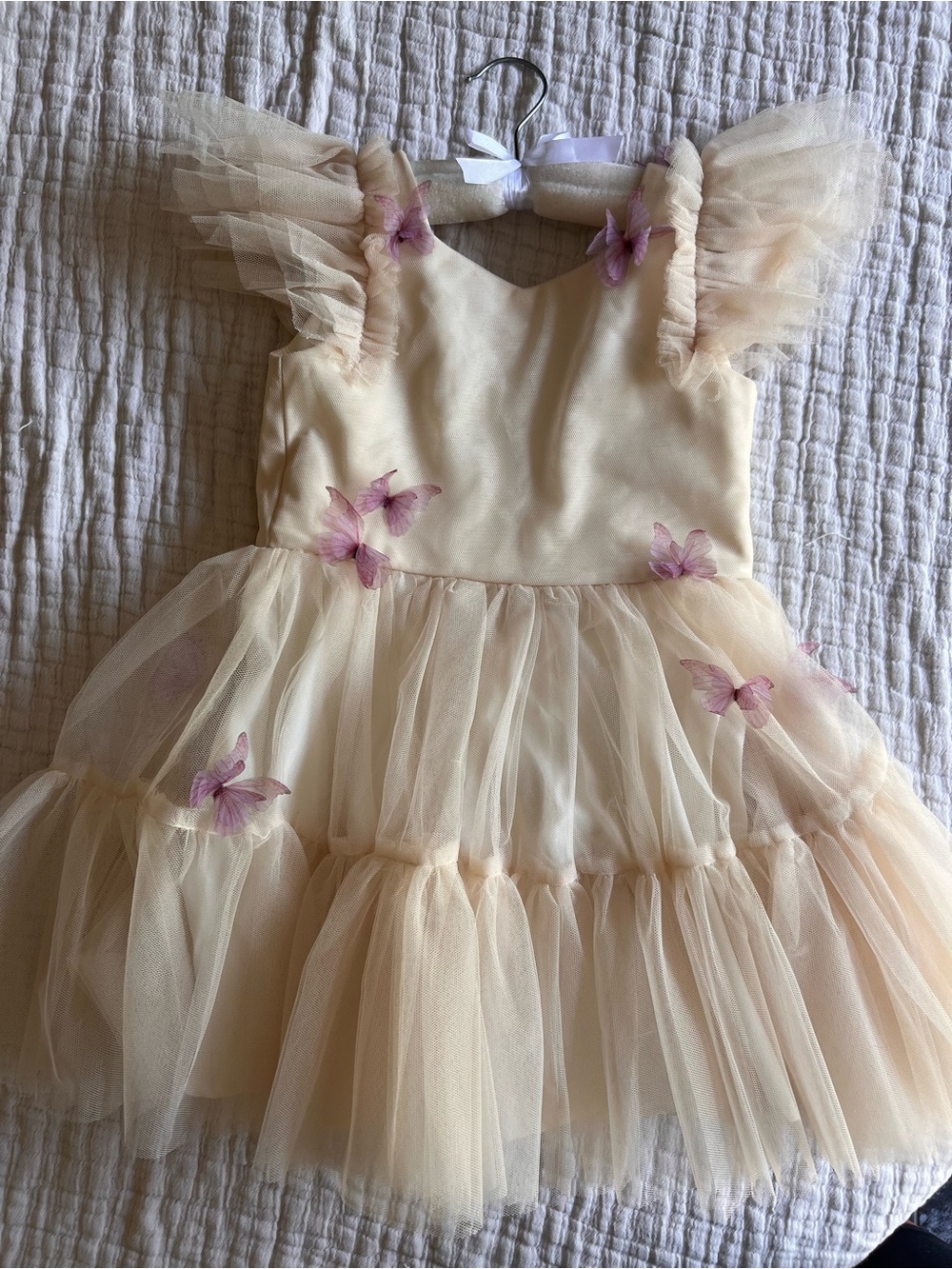Joyfolie Cream Tulle Butterfly Dress with Pink Accents